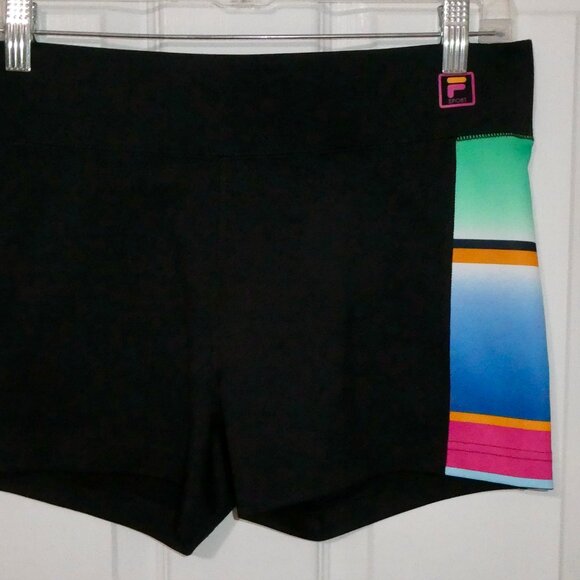 BRAND NEW NWOT FILA SPORT BLACK BIKE SHORTS WITH COLORFUL SIDES - SIZE MEDIUM - Picture 3 of 3